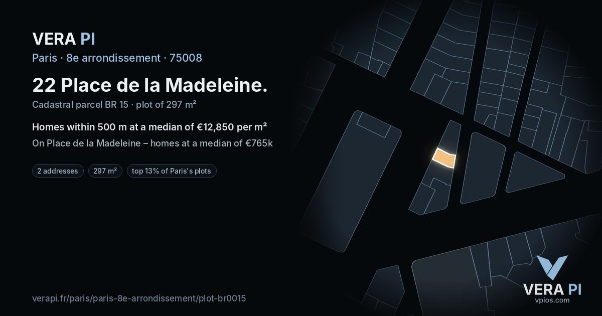 22 Place de la Madeleine, 8e arrondissement at night – the plot lit, the parcels around coloured by the prices near them