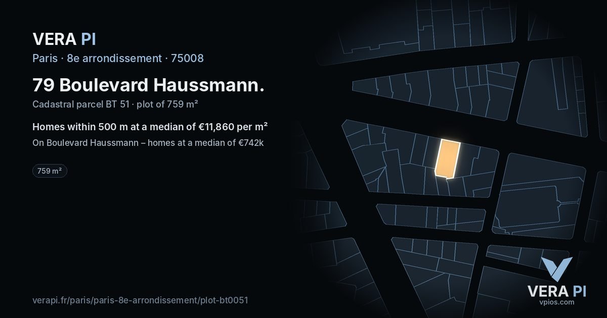 79 Boulevard Haussmann, 8e arrondissement at night – the plot lit, the parcels around coloured by the prices near them