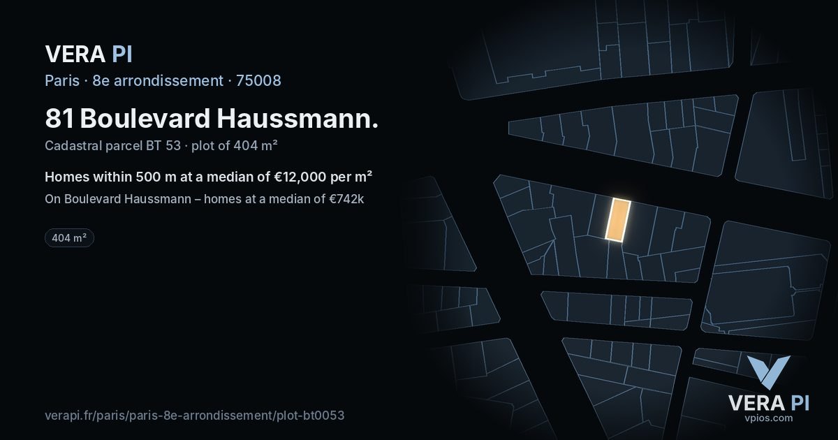 81 Boulevard Haussmann, 8e arrondissement at night – the plot lit, the parcels around coloured by the prices near them
