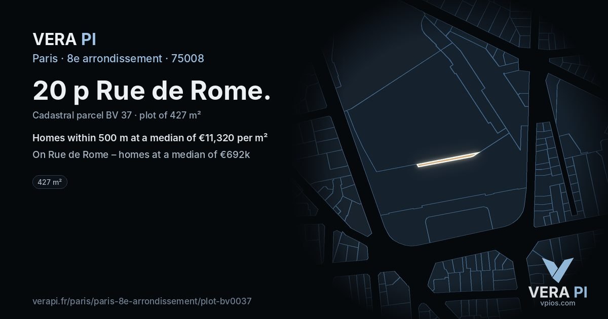 20 p Rue de Rome, 8e arrondissement at night – the plot lit, the parcels around coloured by the prices near them