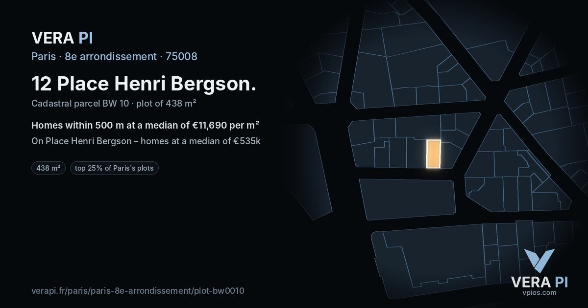 12 Place Henri Bergson, 8e arrondissement at night – the plot lit, the parcels around coloured by the prices near them