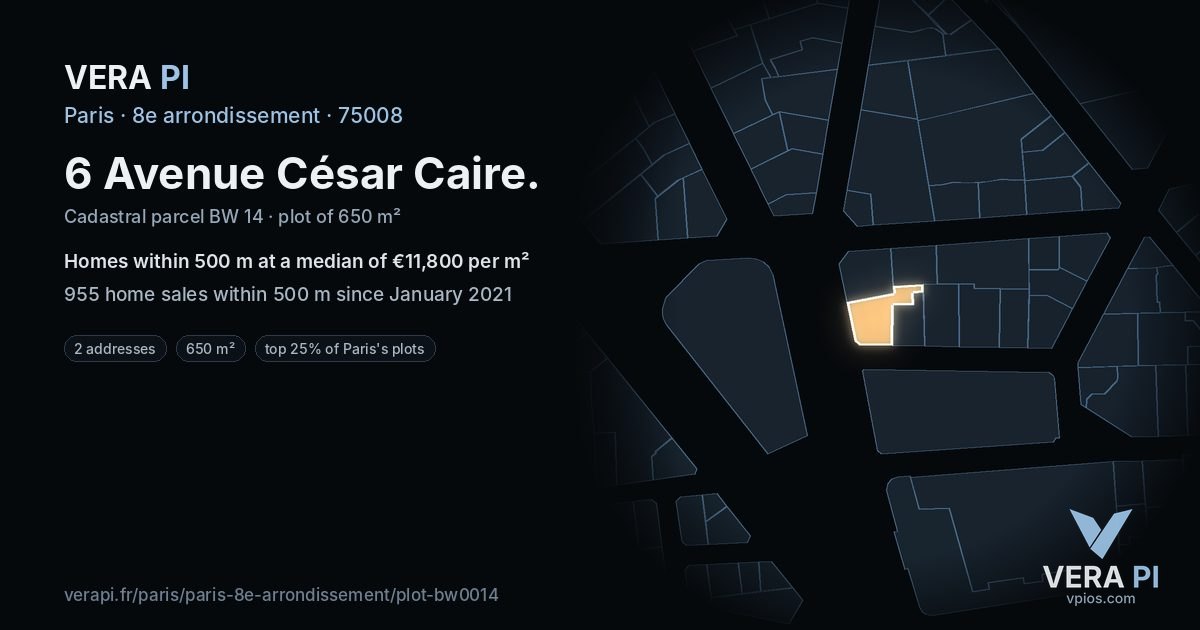 6 Avenue César Caire, 8e arrondissement at night – the plot lit, the parcels around coloured by the prices near them