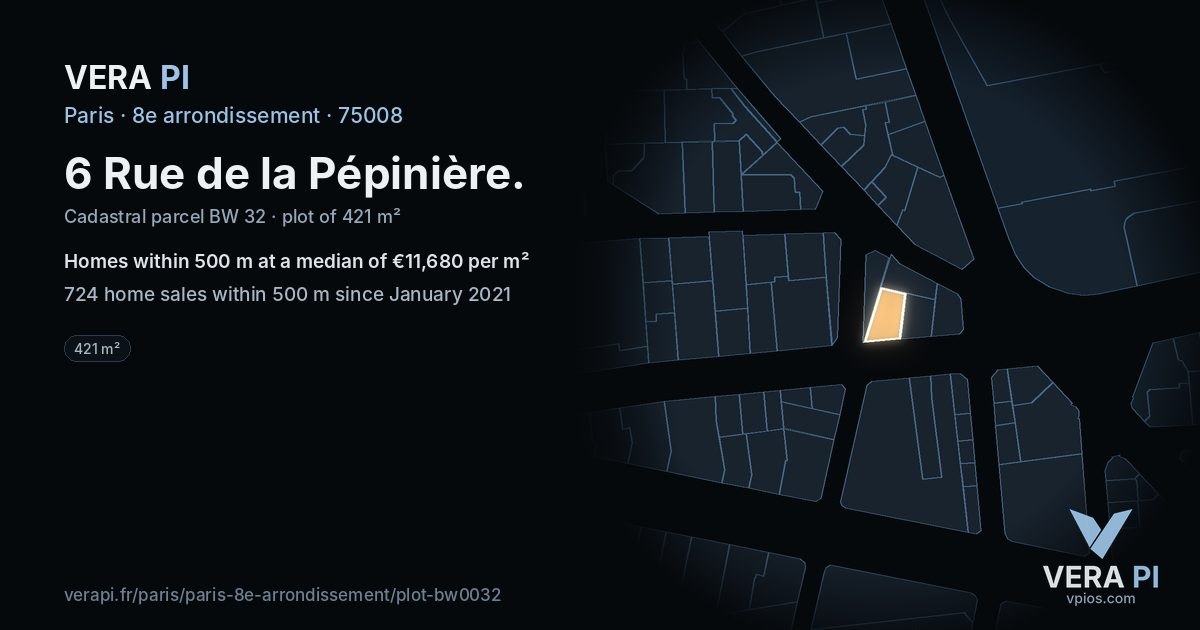 6 Rue de la Pépinière, 8e arrondissement at night – the plot lit, the parcels around coloured by the prices near them