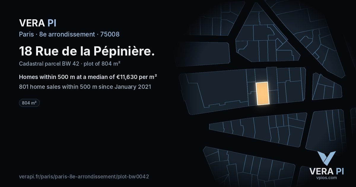 18 Rue de la Pépinière, 8e arrondissement at night – the plot lit, the parcels around coloured by the prices near them