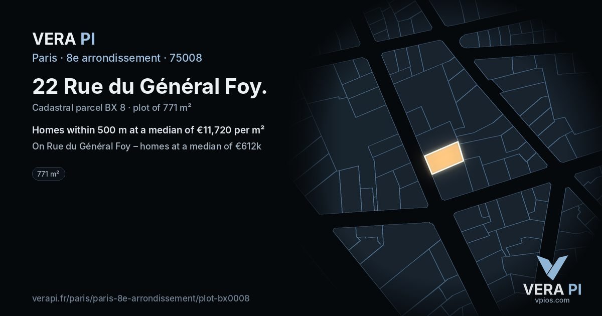 22 Rue du Général Foy, 8e arrondissement at night – the plot lit, the parcels around coloured by the prices near them