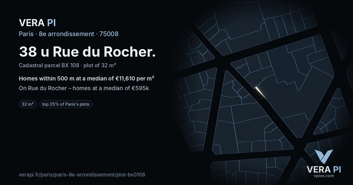 38 u Rue du Rocher, 8e arrondissement at night – the plot lit, the parcels around coloured by the prices near them