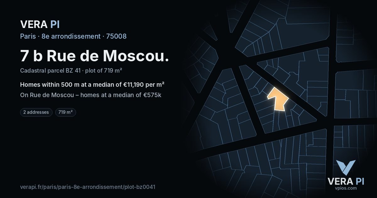 7 b Rue de Moscou, 8e arrondissement at night – the plot lit, the parcels around coloured by the prices near them