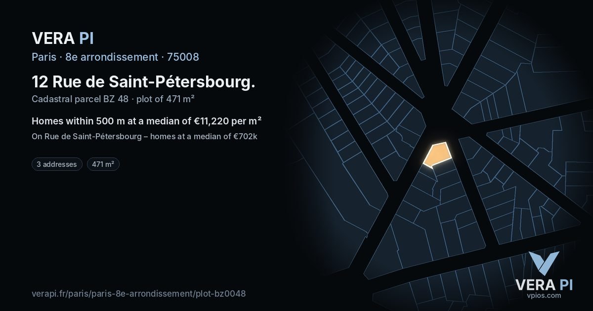 12 Rue de Saint-Pétersbourg, 8e arrondissement at night – the plot lit, the parcels around coloured by the prices near them