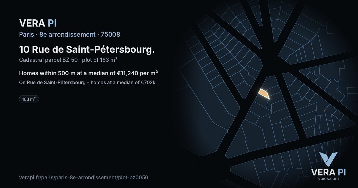 10 Rue de Saint-Pétersbourg, 8e arrondissement at night – the plot lit, the parcels around coloured by the prices near them