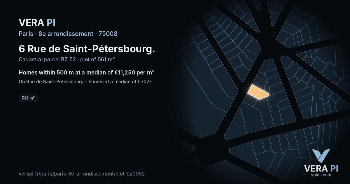 6 Rue de Saint-Pétersbourg, 8e arrondissement at night – the plot lit, the parcels around coloured by the prices near them