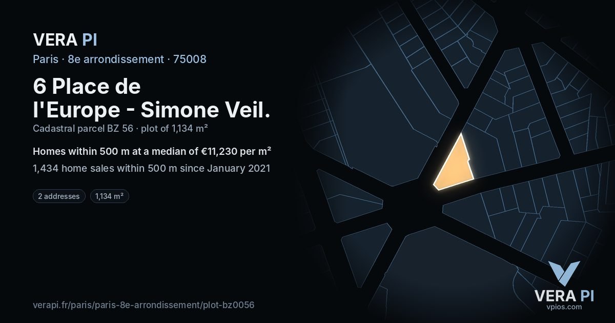 6 Place de l'Europe - Simone Veil, 8e arrondissement at night – the plot lit, the parcels around coloured by the prices near them