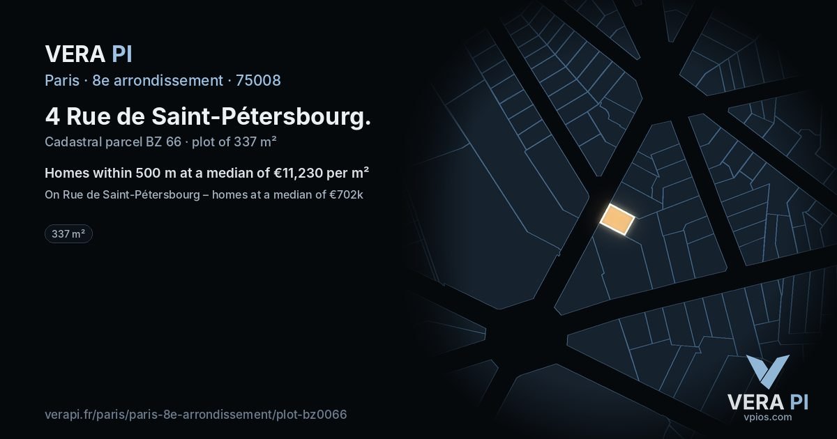 4 Rue de Saint-Pétersbourg, 8e arrondissement at night – the plot lit, the parcels around coloured by the prices near them