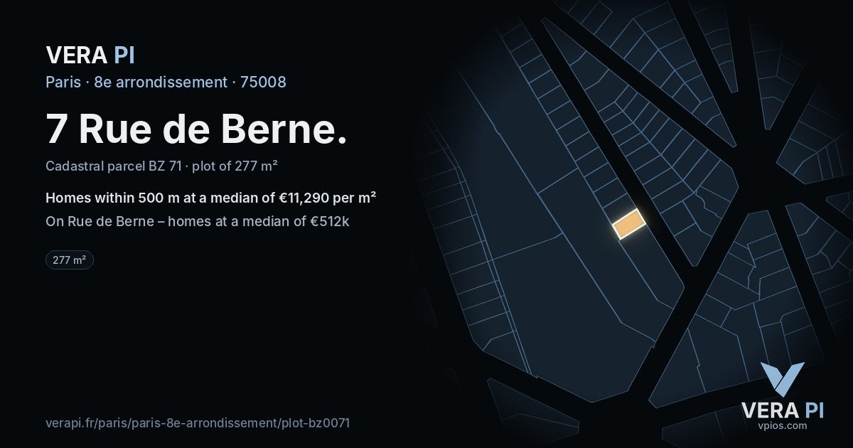 7 Rue de Berne, 8e arrondissement at night – the plot lit, the parcels around coloured by the prices near them