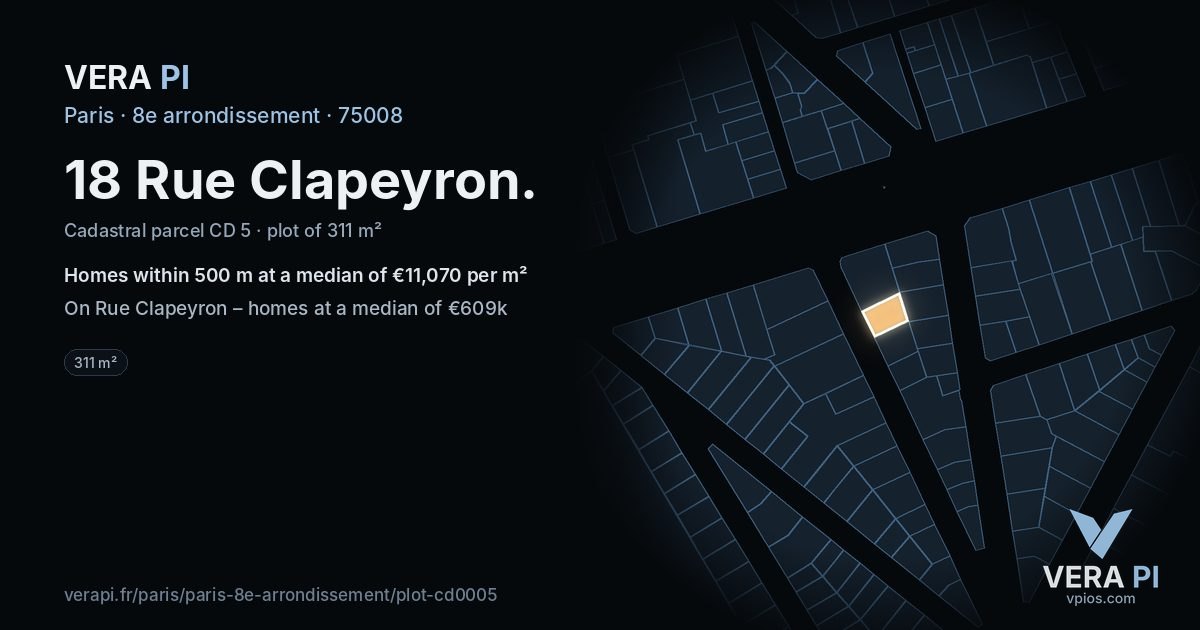 18 Rue Clapeyron, 8e arrondissement at night – the plot lit, the parcels around coloured by the prices near them
