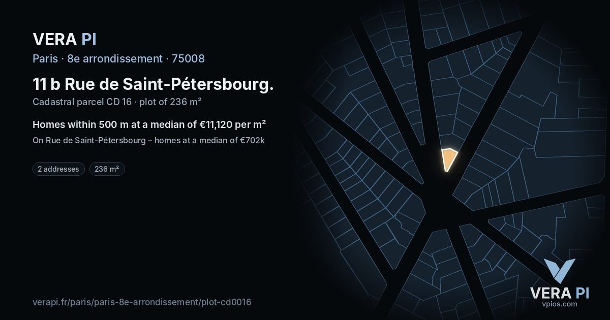 11 b Rue de Saint-Pétersbourg, 8e arrondissement at night – the plot lit, the parcels around coloured by the prices near them