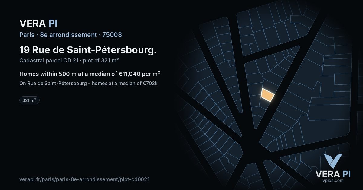 19 Rue de Saint-Pétersbourg, 8e arrondissement at night – the plot lit, the parcels around coloured by the prices near them