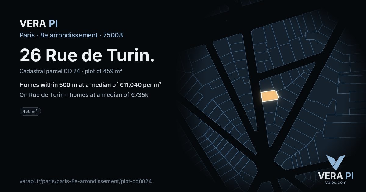 26 Rue de Turin, 8e arrondissement at night – the plot lit, the parcels around coloured by the prices near them