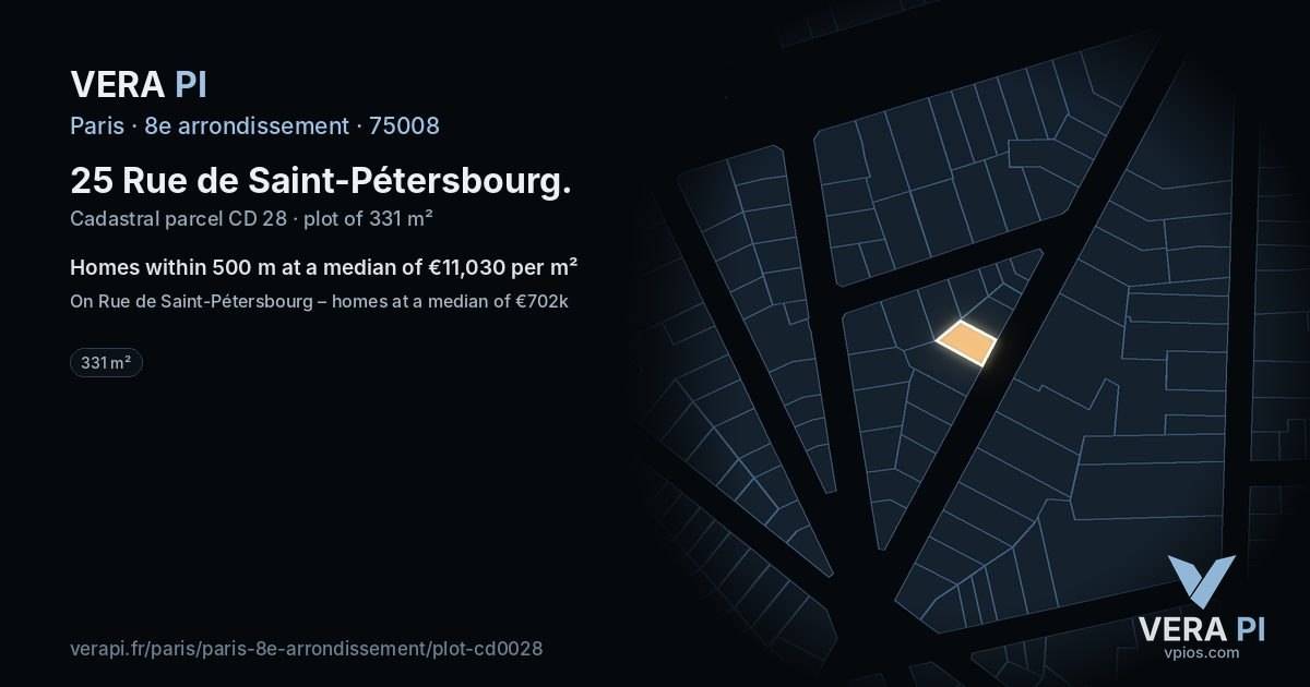 25 Rue de Saint-Pétersbourg, 8e arrondissement at night – the plot lit, the parcels around coloured by the prices near them