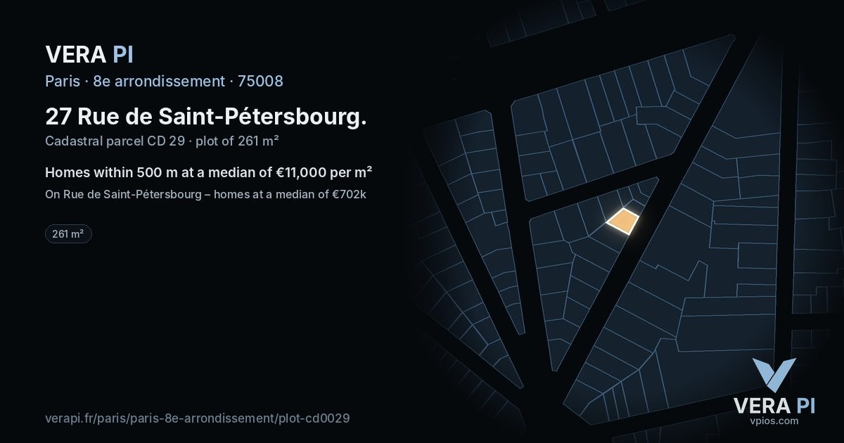 27 Rue de Saint-Pétersbourg, 8e arrondissement at night – the plot lit, the parcels around coloured by the prices near them