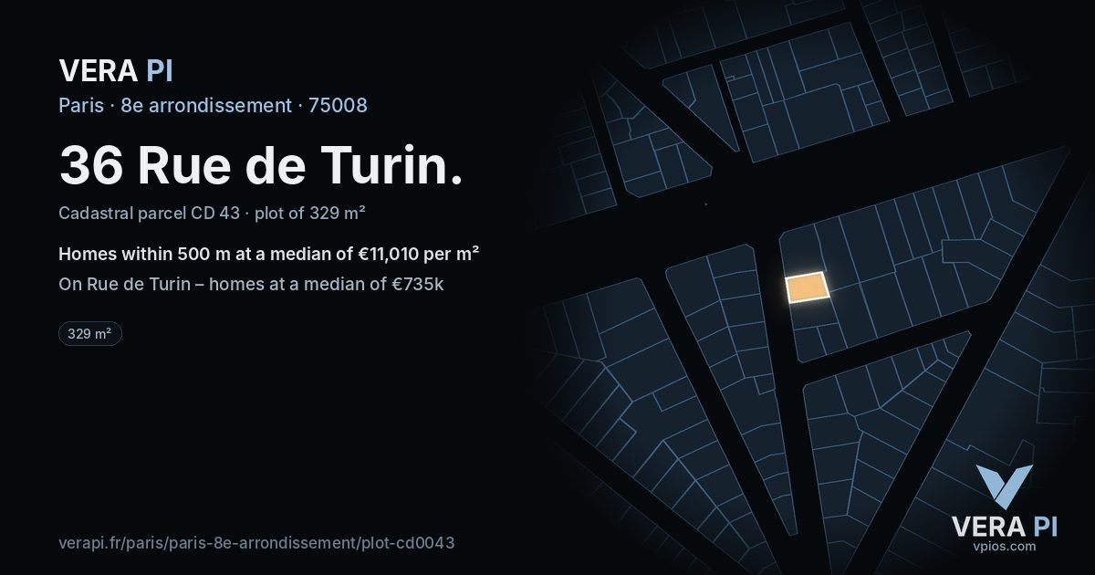 36 Rue de Turin, 8e arrondissement at night – the plot lit, the parcels around coloured by the prices near them