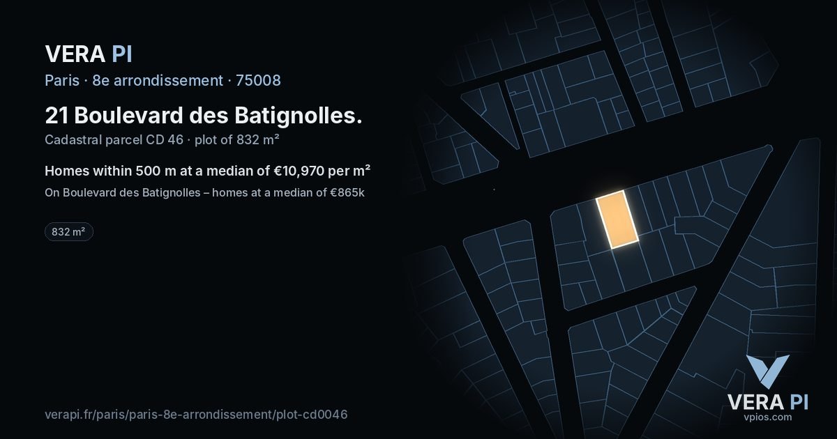 21 Boulevard des Batignolles, 8e arrondissement at night – the plot lit, the parcels around coloured by the prices near them