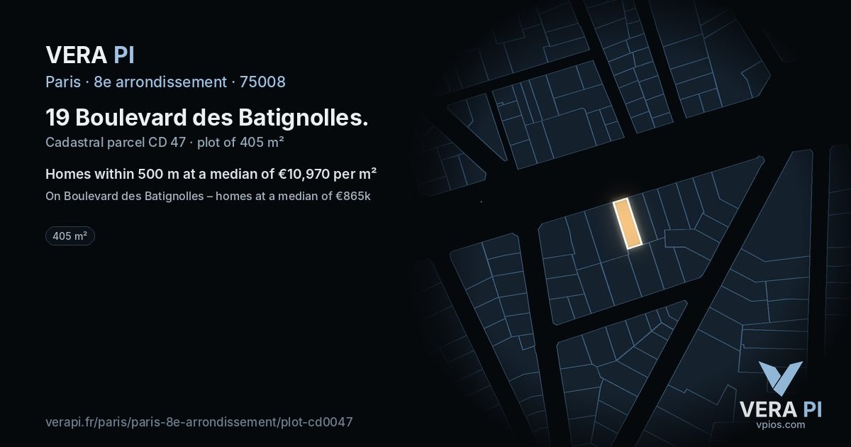 19 Boulevard des Batignolles, 8e arrondissement at night – the plot lit, the parcels around coloured by the prices near them