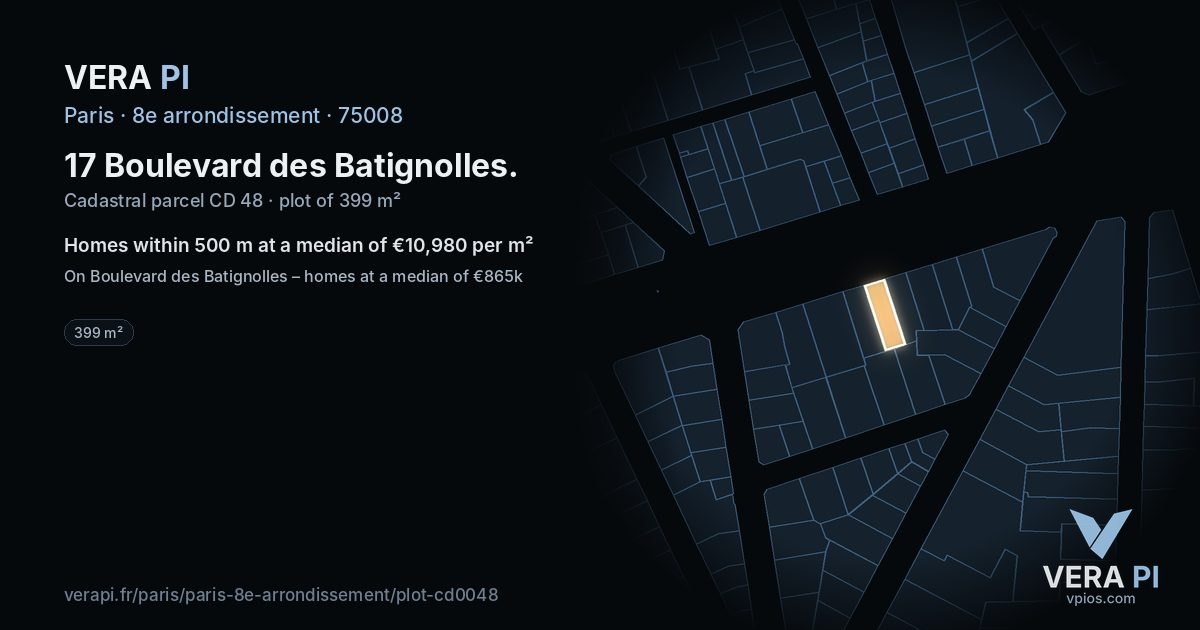 17 Boulevard des Batignolles, 8e arrondissement at night – the plot lit, the parcels around coloured by the prices near them