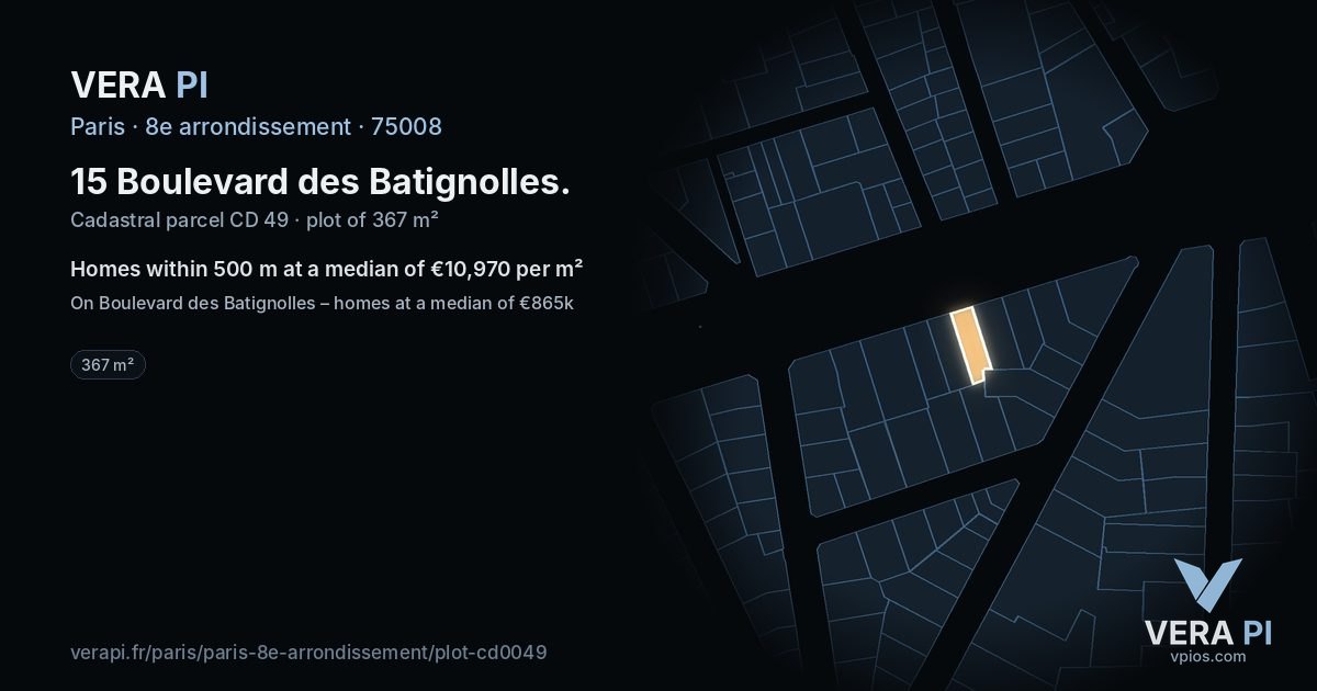 15 Boulevard des Batignolles, 8e arrondissement at night – the plot lit, the parcels around coloured by the prices near them