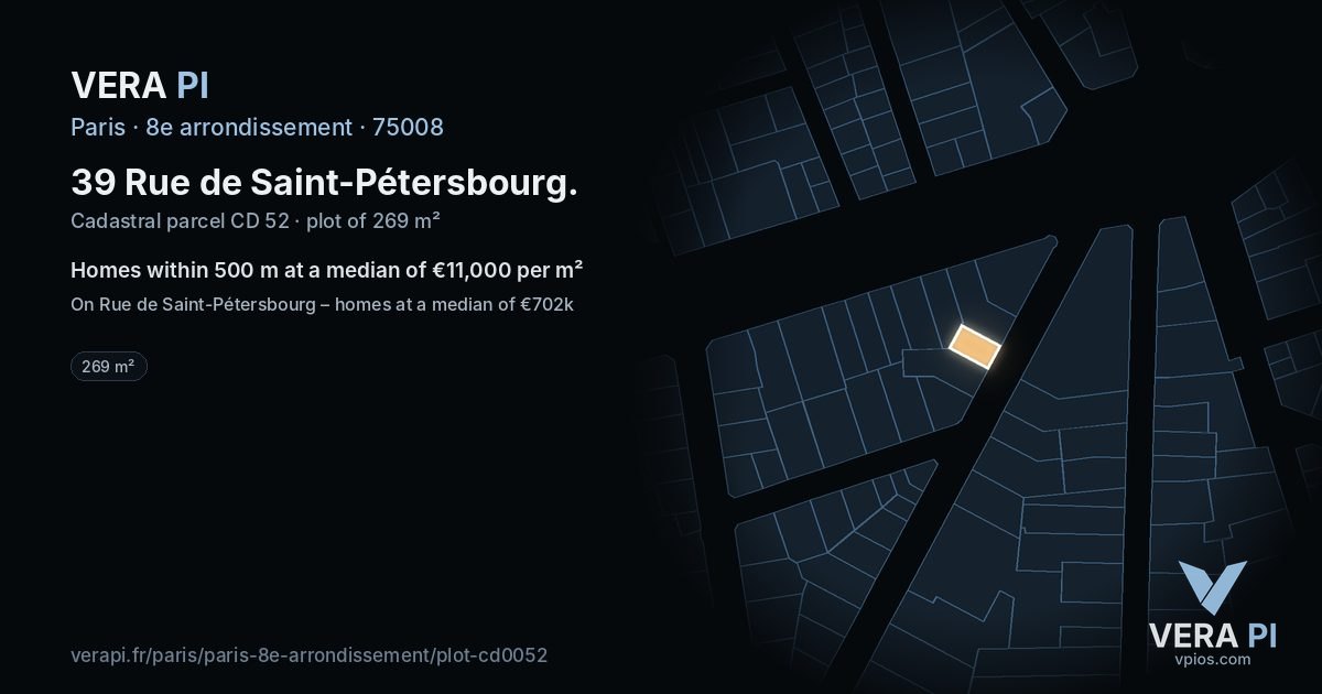 39 Rue de Saint-Pétersbourg, 8e arrondissement at night – the plot lit, the parcels around coloured by the prices near them