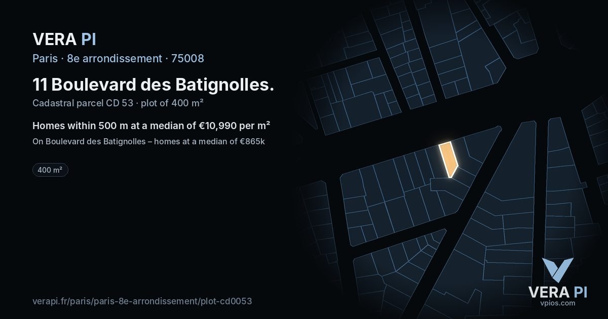 11 Boulevard des Batignolles, 8e arrondissement at night – the plot lit, the parcels around coloured by the prices near them