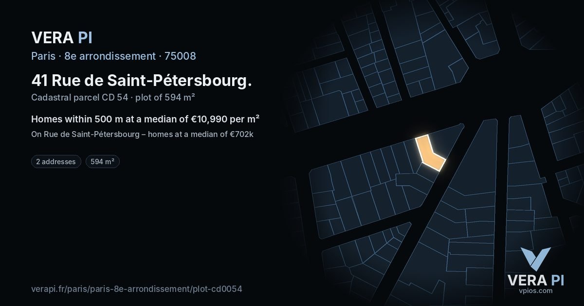 41 Rue de Saint-Pétersbourg, 8e arrondissement at night – the plot lit, the parcels around coloured by the prices near them
