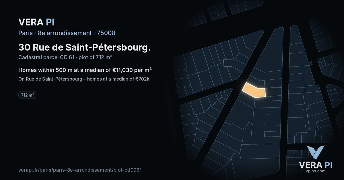30 Rue de Saint-Pétersbourg, 8e arrondissement at night – the plot lit, the parcels around coloured by the prices near them