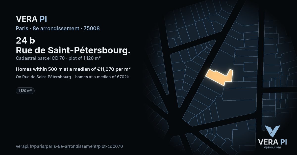 24 b Rue de Saint-Pétersbourg, 8e arrondissement at night – the plot lit, the parcels around coloured by the prices near them