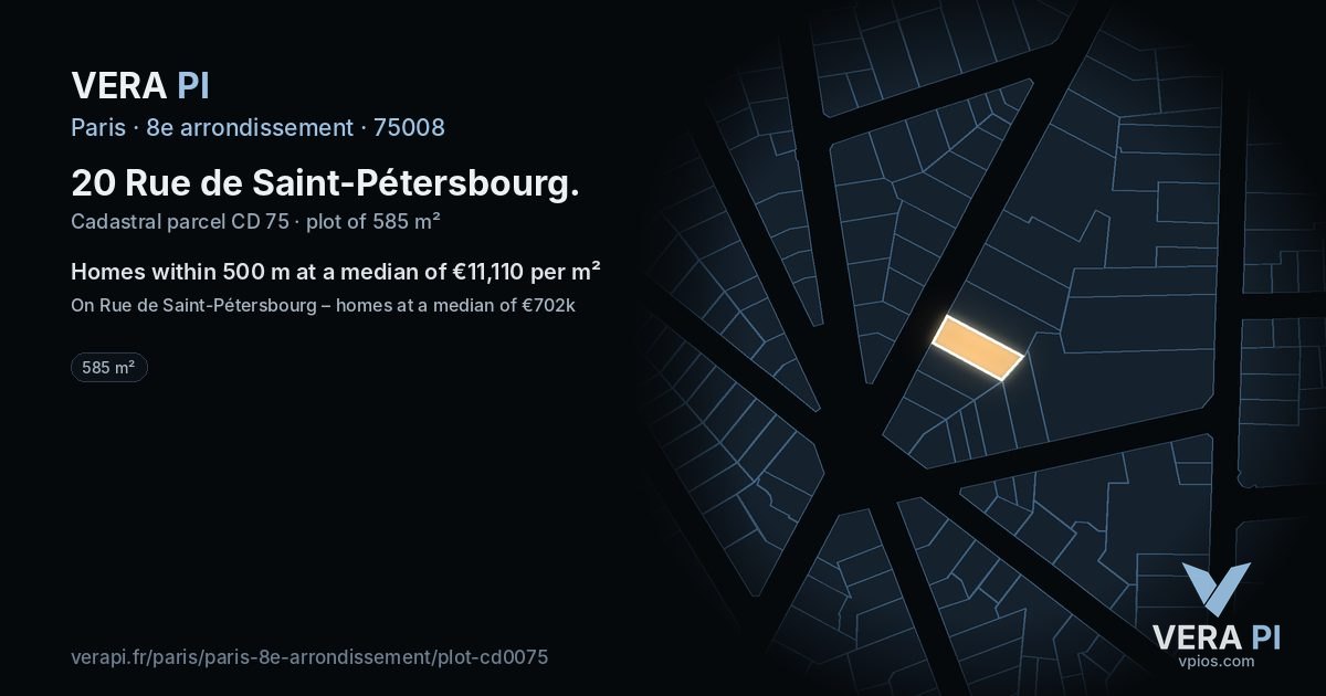 20 Rue de Saint-Pétersbourg, 8e arrondissement at night – the plot lit, the parcels around coloured by the prices near them