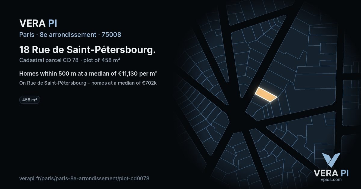 18 Rue de Saint-Pétersbourg, 8e arrondissement at night – the plot lit, the parcels around coloured by the prices near them