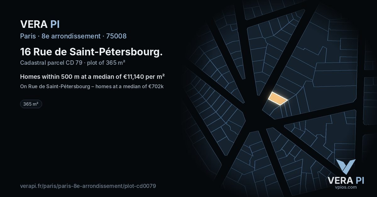 16 Rue de Saint-Pétersbourg, 8e arrondissement at night – the plot lit, the parcels around coloured by the prices near them