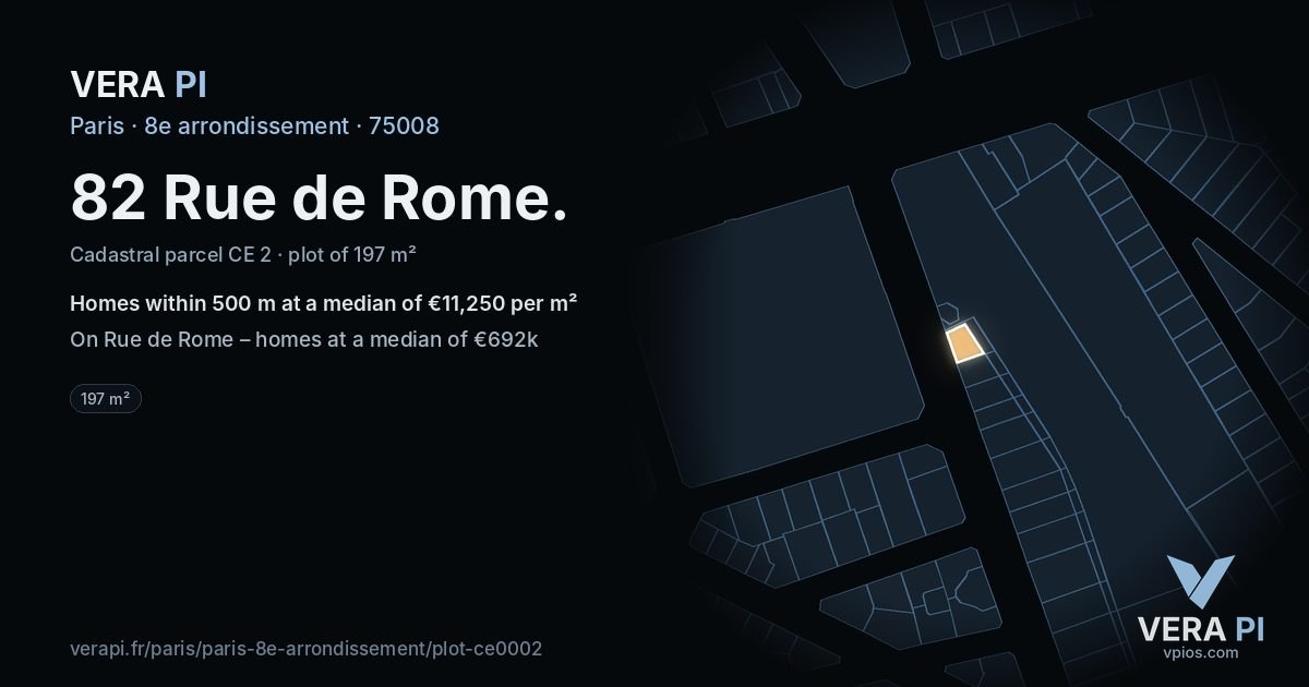 82 Rue de Rome, 8e arrondissement at night – the plot lit, the parcels around coloured by the prices near them