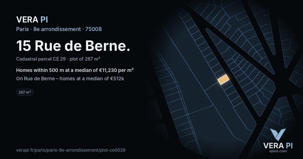 15 Rue de Berne, 8e arrondissement at night – the plot lit, the parcels around coloured by the prices near them