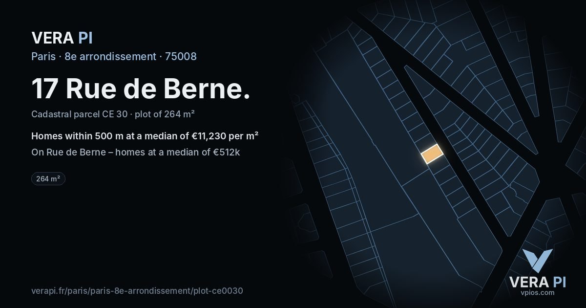 17 Rue de Berne, 8e arrondissement at night – the plot lit, the parcels around coloured by the prices near them