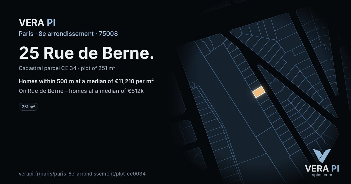 25 Rue de Berne, 8e arrondissement at night – the plot lit, the parcels around coloured by the prices near them