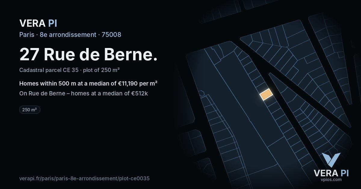 27 Rue de Berne, 8e arrondissement at night – the plot lit, the parcels around coloured by the prices near them