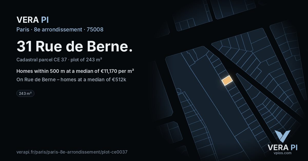 31 Rue de Berne, 8e arrondissement at night – the plot lit, the parcels around coloured by the prices near them