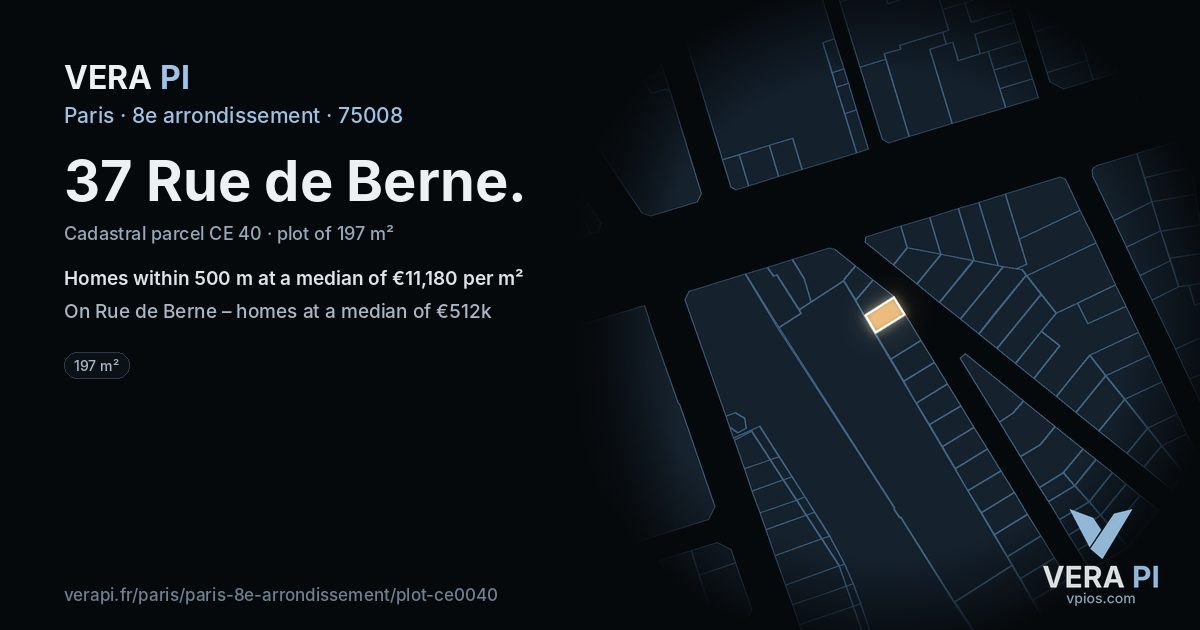 37 Rue de Berne, 8e arrondissement at night – the plot lit, the parcels around coloured by the prices near them