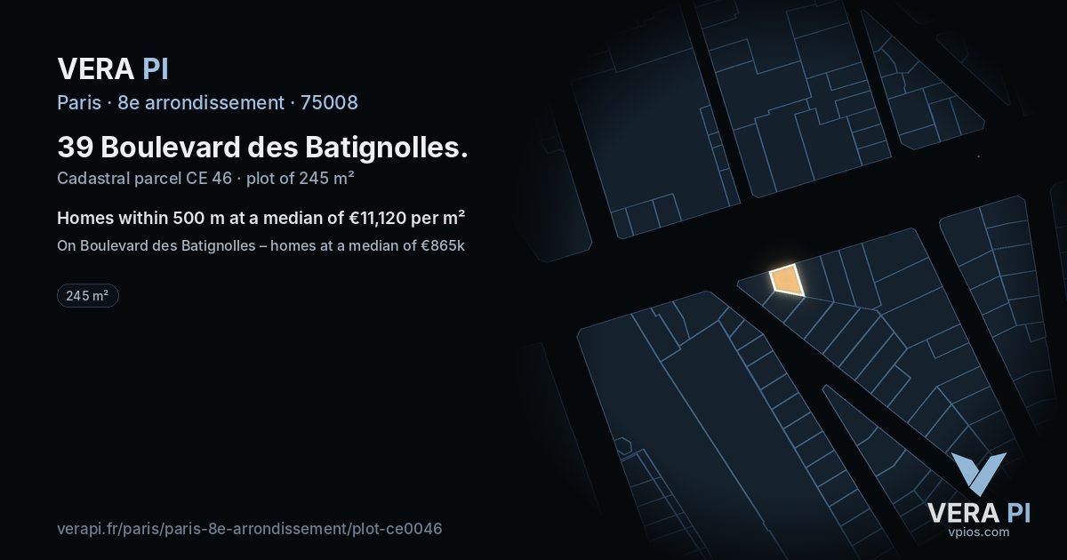39 Boulevard des Batignolles, 8e arrondissement at night – the plot lit, the parcels around coloured by the prices near them