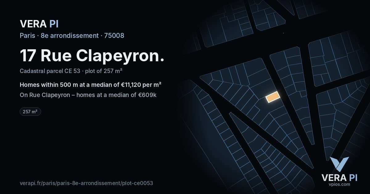 17 Rue Clapeyron, 8e arrondissement at night – the plot lit, the parcels around coloured by the prices near them