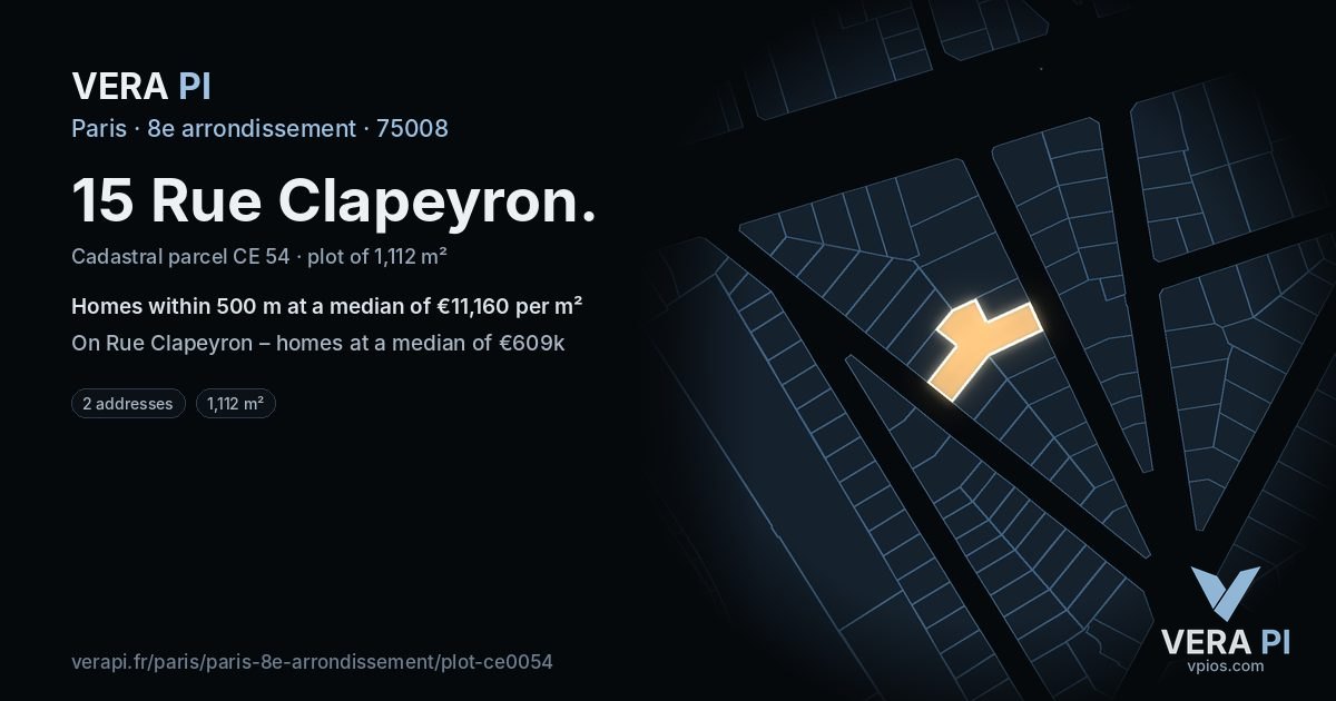15 Rue Clapeyron, 8e arrondissement at night – the plot lit, the parcels around coloured by the prices near them
