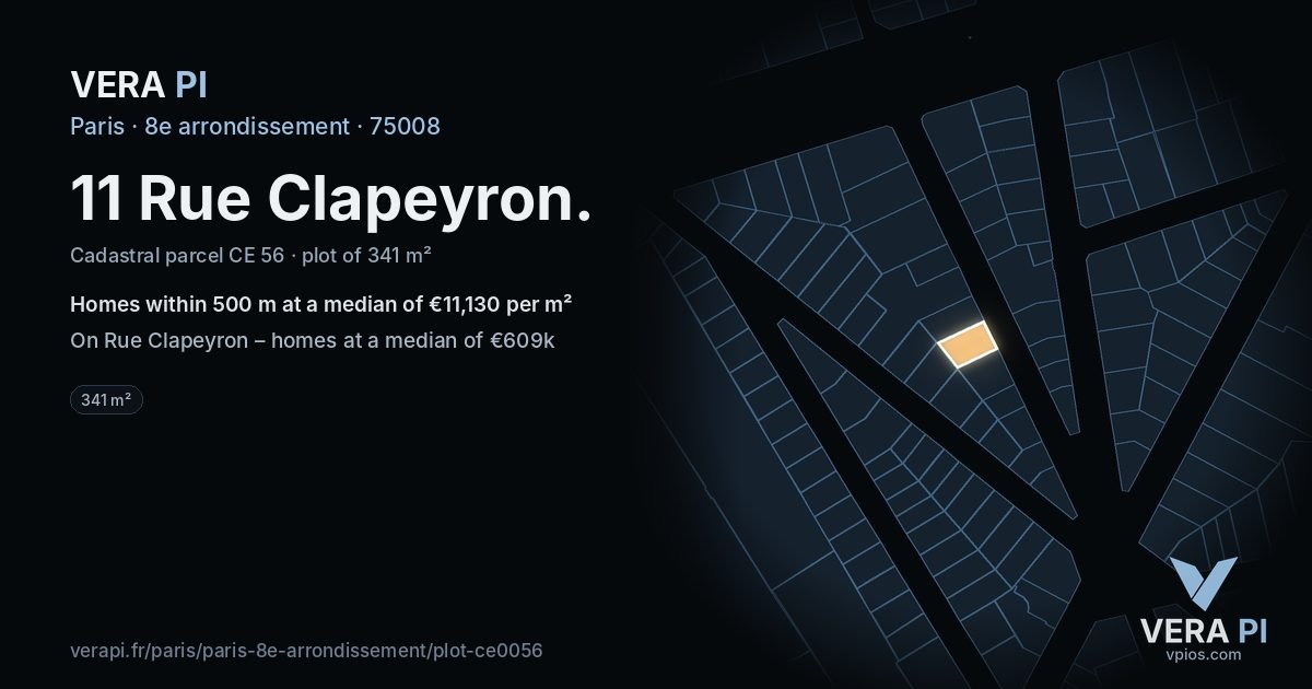 11 Rue Clapeyron, 8e arrondissement at night – the plot lit, the parcels around coloured by the prices near them