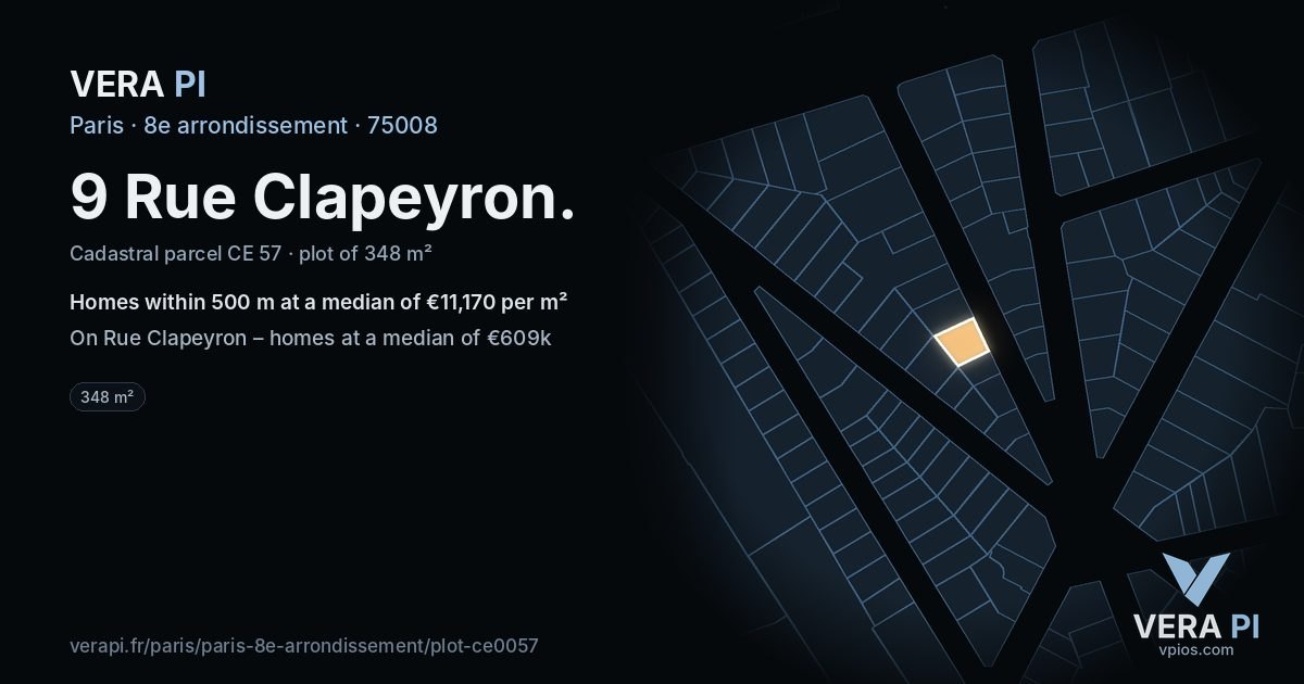 9 Rue Clapeyron, 8e arrondissement at night – the plot lit, the parcels around coloured by the prices near them
