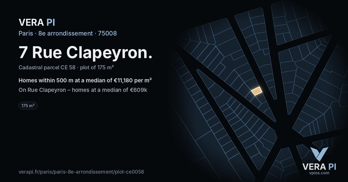 7 Rue Clapeyron, 8e arrondissement at night – the plot lit, the parcels around coloured by the prices near them