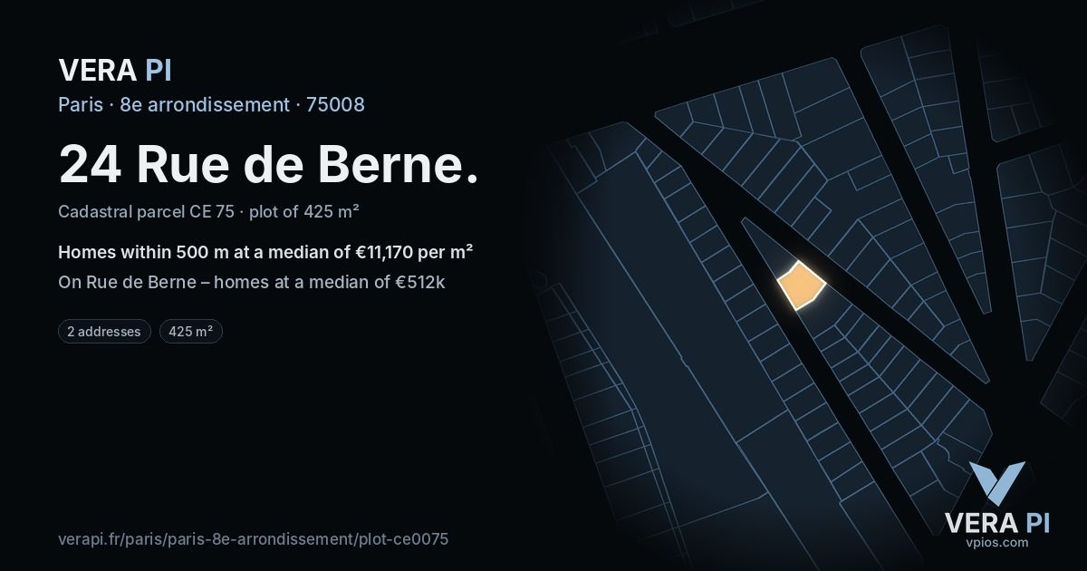 24 Rue de Berne, 8e arrondissement at night – the plot lit, the parcels around coloured by the prices near them